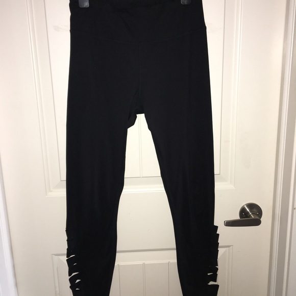 Black Leggings W/ Slits Down The Calf - Picture 3 of 5